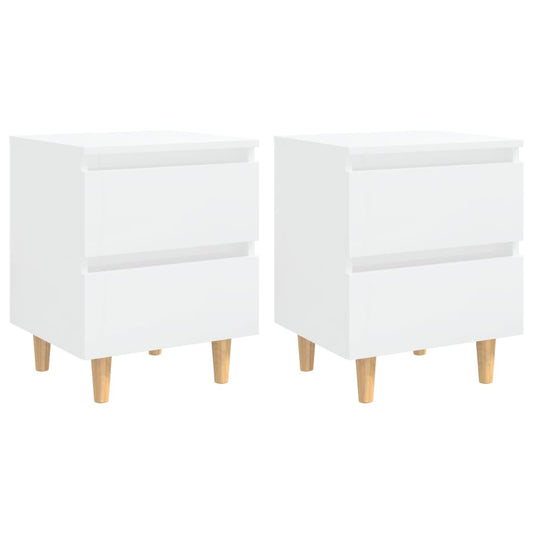 Bed Cabinet | Set of 2 | Glossy White | Engineered Wood, Solid Pinewood