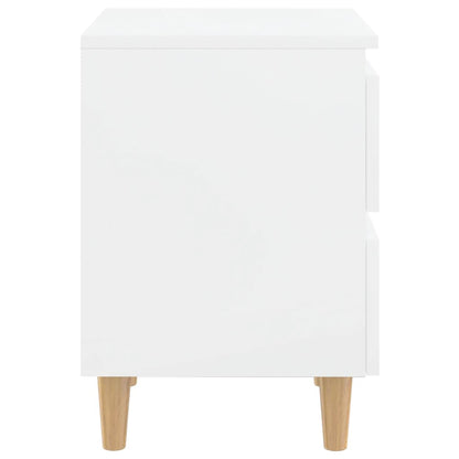 Bed Cabinet | Set of 2 | Glossy White | Engineered Wood, Solid Pinewood