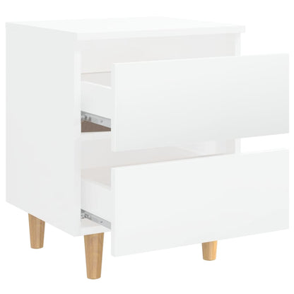 Bed Cabinet | Set of 2 | Glossy White | Engineered Wood, Solid Pinewood
