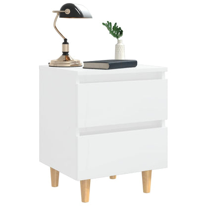 Bed Cabinet | Set of 2 | Glossy White | Engineered Wood, Solid Pinewood