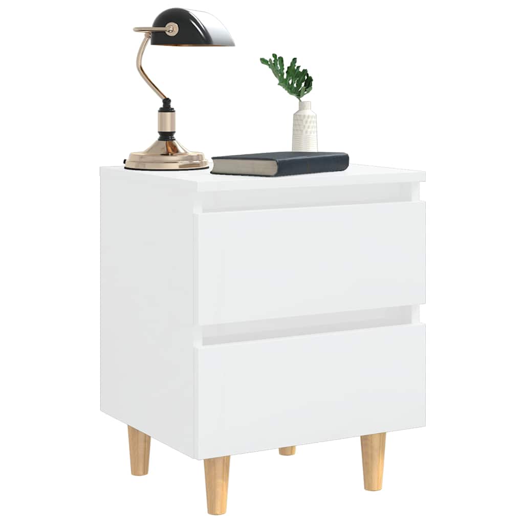 805864 vidaXL Bed Cabinets & Pinewood Legs 2 pcs High Gloss White 40x35x50cm