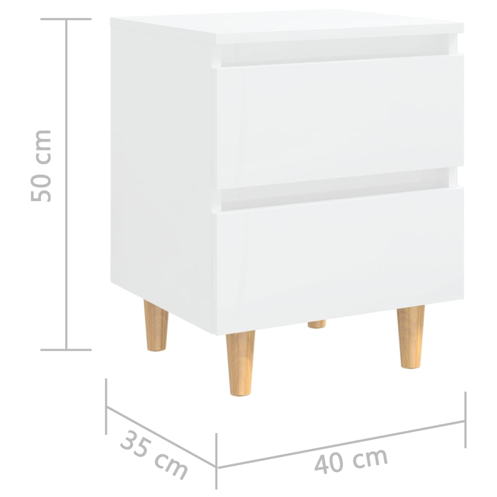 Bed Cabinet | Set of 2 | Glossy White | Engineered Wood, Solid Pinewood