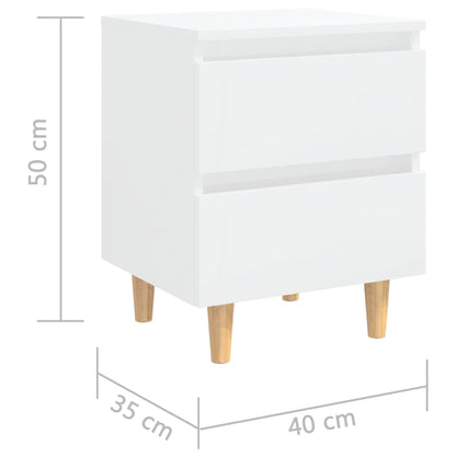 Bed Cabinet | Set of 2 | Glossy White | Engineered Wood, Solid Pinewood