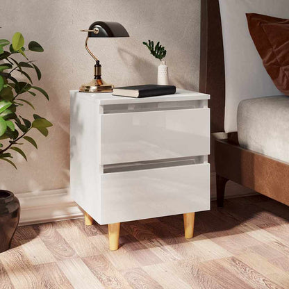 805864 vidaXL Bed Cabinets & Pinewood Legs 2 pcs High Gloss White 40x35x50cm