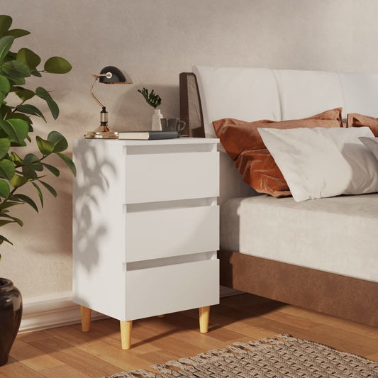 805887 vidaXL Bed Cabinet with Solid Wood Legs White 40x35x69 cm