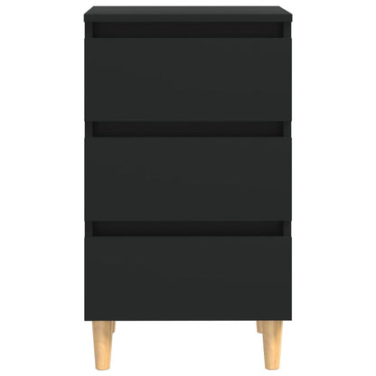 Bed Cabinet with Solid Wood Legs Black 40x35x69 cm