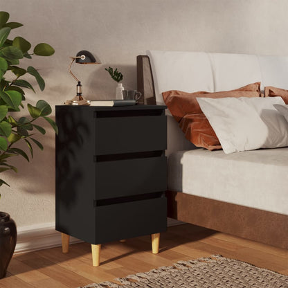 805889 vidaXL Bed Cabinet with Solid Wood Legs Black 40x35x69 cm