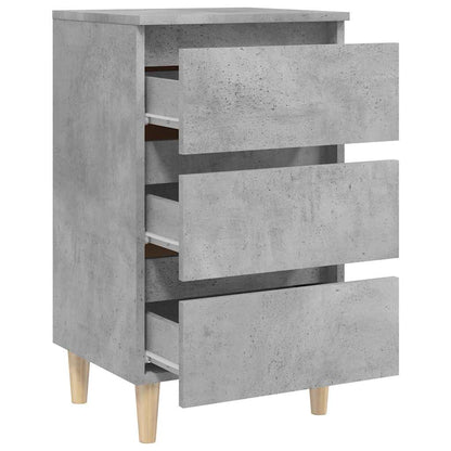 805895 vidaXL Bed Cabinet with Solid Wood Legs Concrete Grey 40x35x69 cm