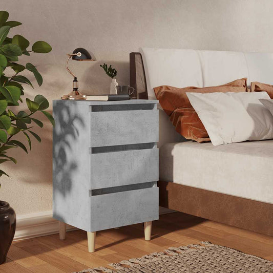 805895 vidaXL Bed Cabinet with Solid Wood Legs Concrete Grey 40x35x69 cm