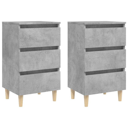 805896 vidaXL Bed Cabinets & Solid Wood Legs 2 pcs Concrete Grey 40x35x69 cm