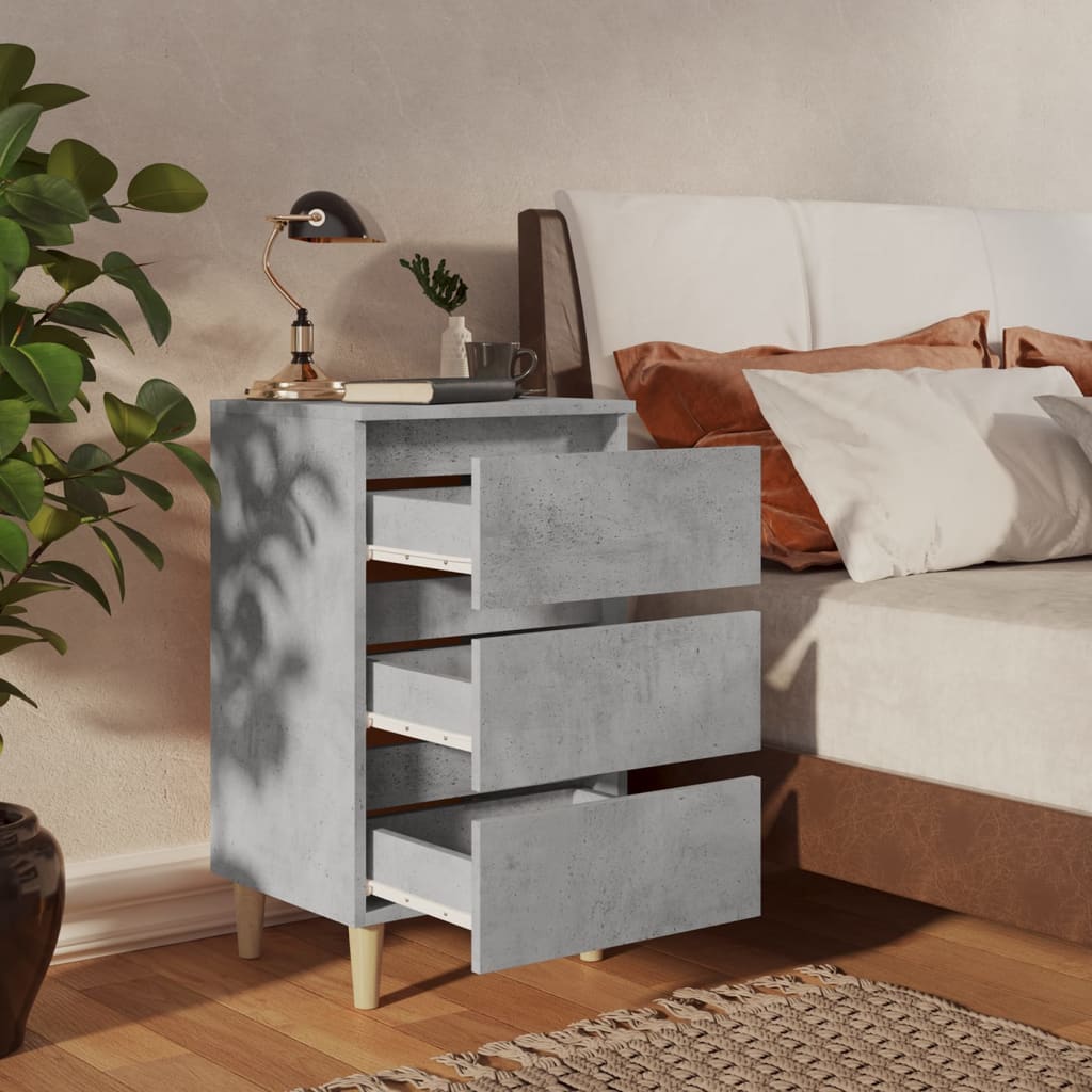 805896 vidaXL Bed Cabinets & Solid Wood Legs 2 pcs Concrete Grey 40x35x69 cm