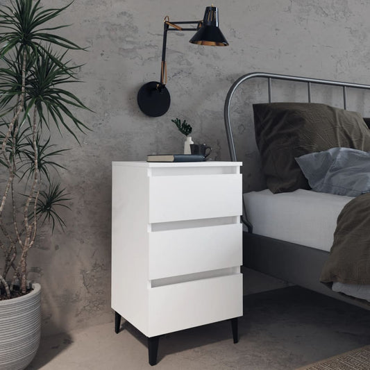 805905 vidaXL Bed Cabinet with Metal Legs White 40x35x69 cm
