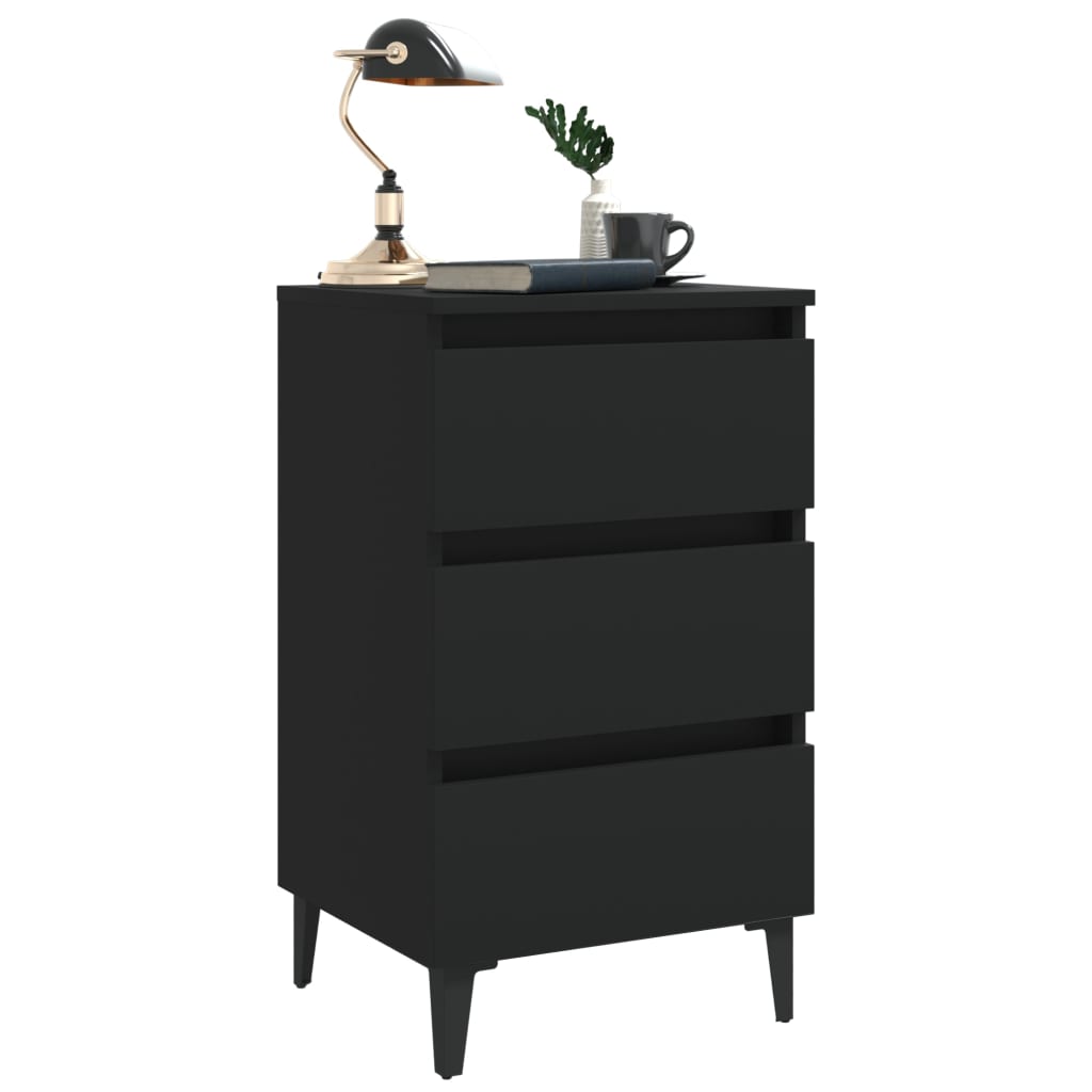 805907 vidaXL Bed Cabinet with Metal Legs Black 40x35x69 cm