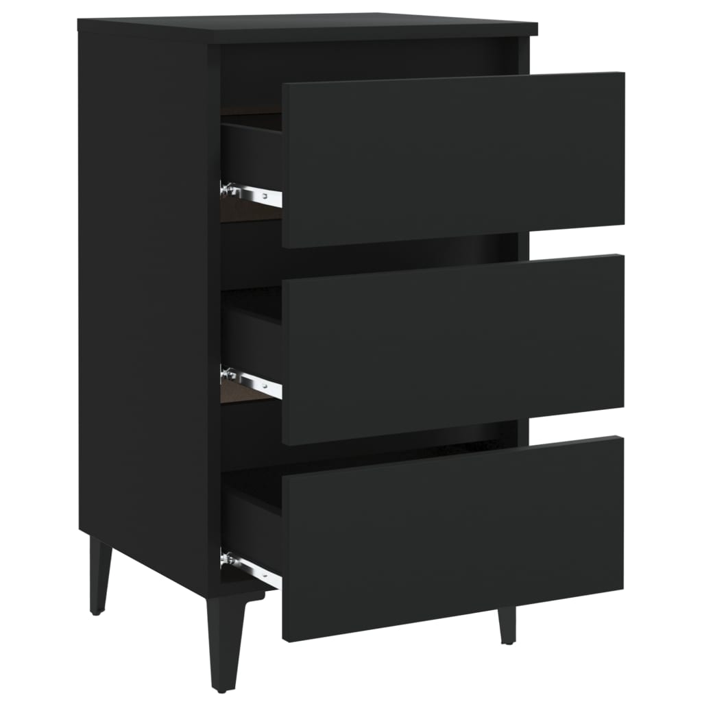 805907 vidaXL Bed Cabinet with Metal Legs Black 40x35x69 cm