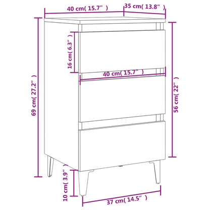 805907 vidaXL Bed Cabinet with Metal Legs Black 40x35x69 cm