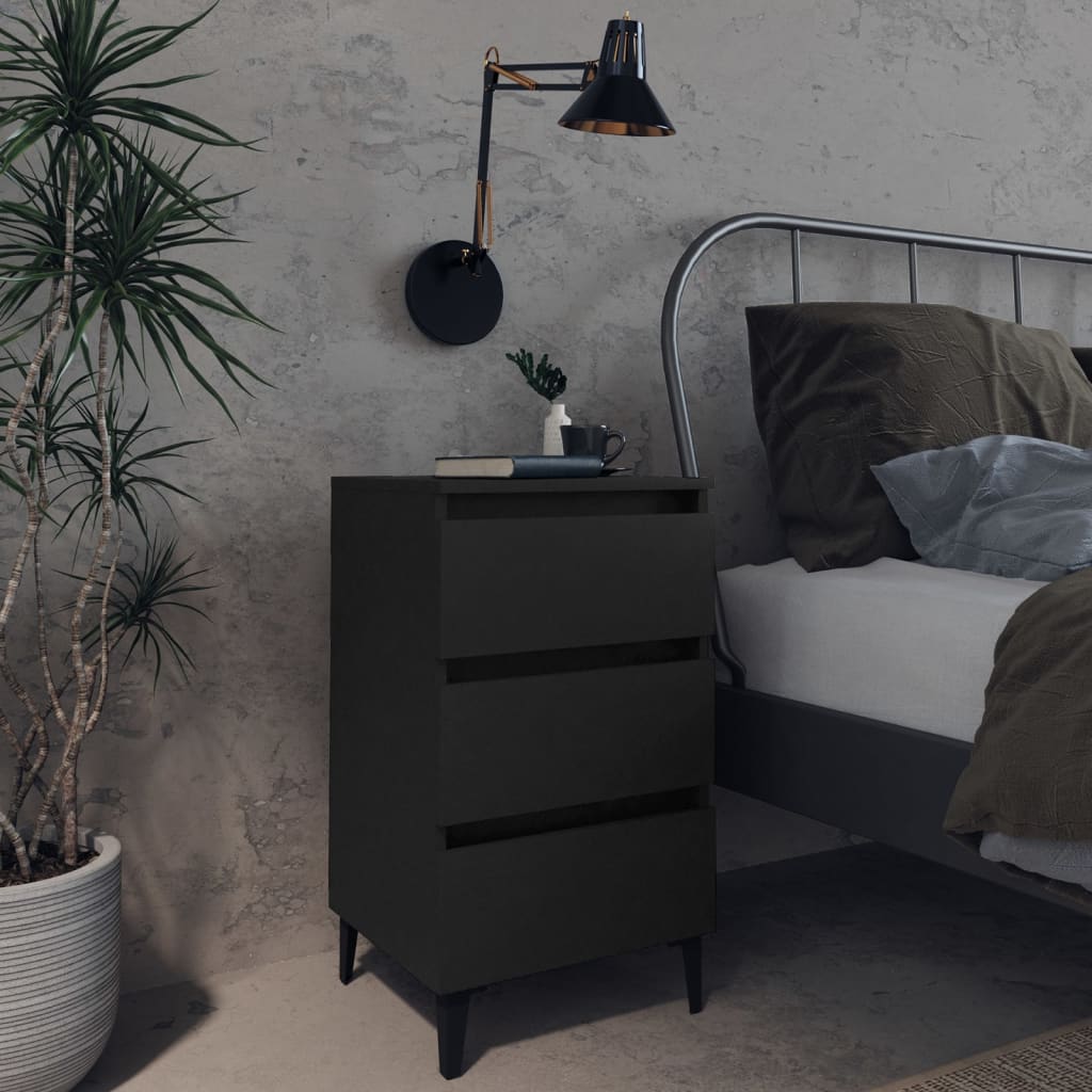 805907 vidaXL Bed Cabinet with Metal Legs Black 40x35x69 cm