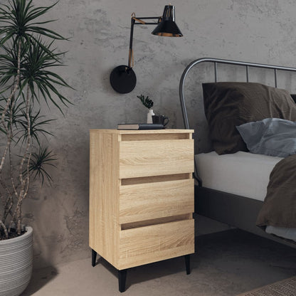 805911 vidaXL Bed Cabinet with Metal Legs Sonoma Oak 40x35x69 cm