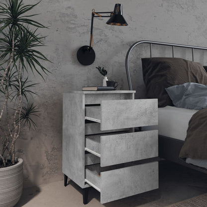 805913 vidaXL Bed Cabinet with Metal Legs Concrete Grey 40x35x69 cm