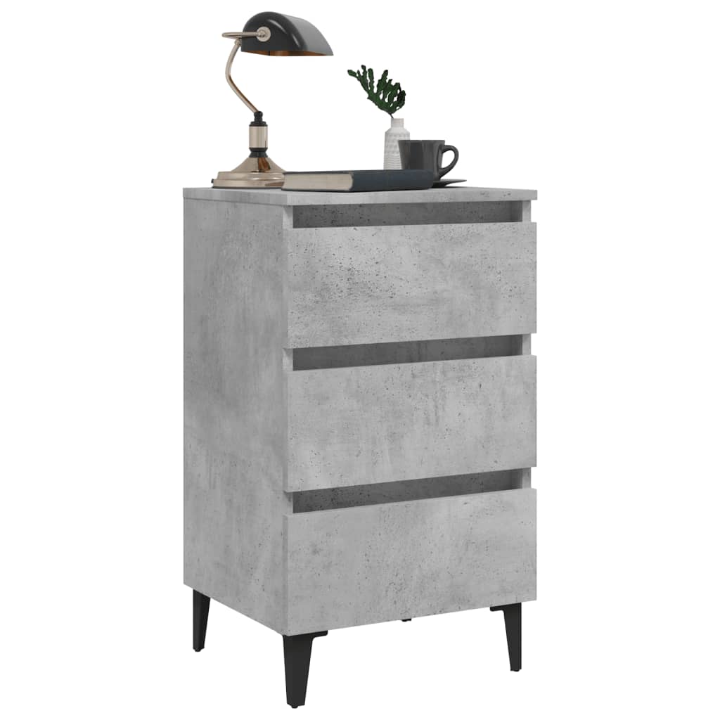 805913 vidaXL Bed Cabinet with Metal Legs Concrete Grey 40x35x69 cm