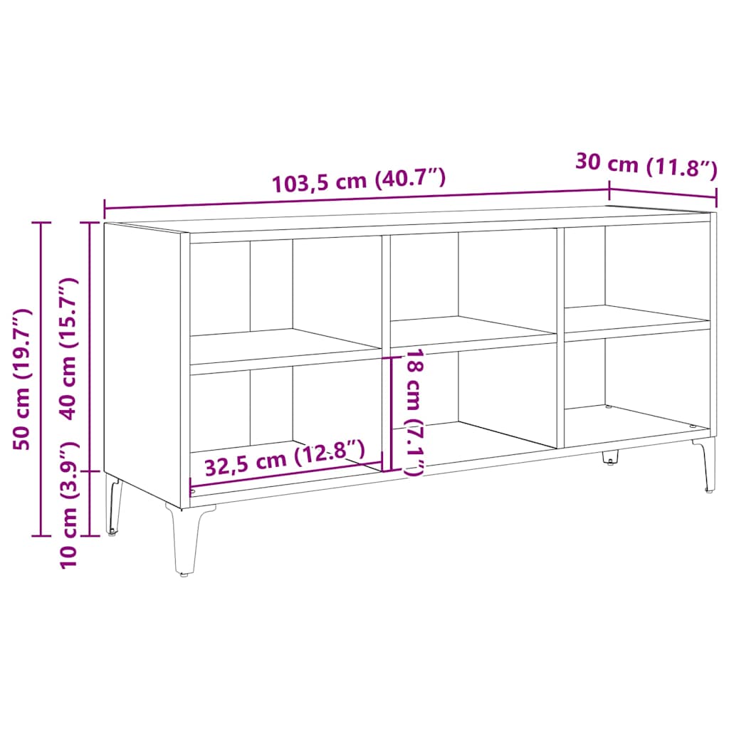 805950 vidaXL TV Cabinet with Metal Legs White 103,5x30x50 cm