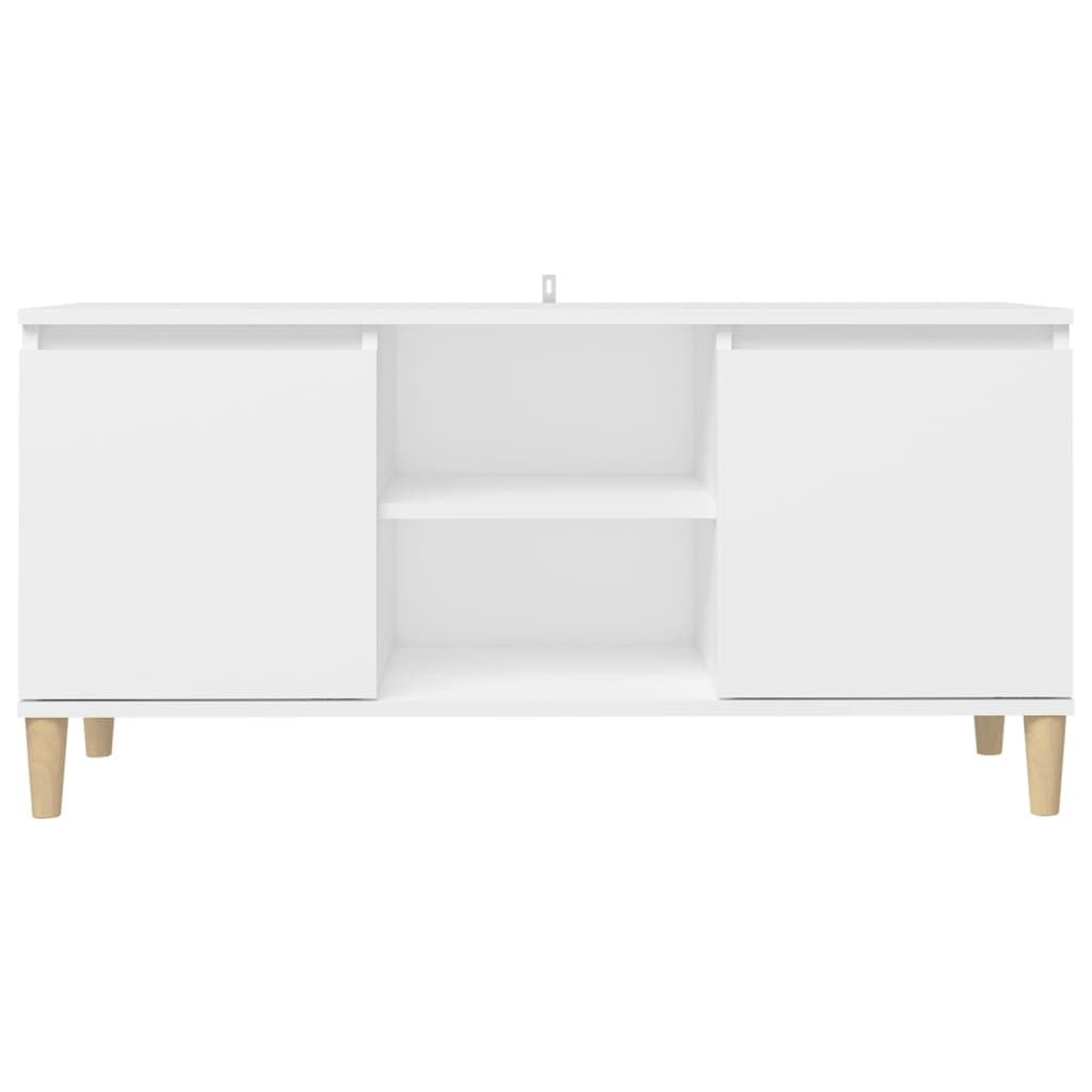 TV Cabinet with Solid Wood Legs White 103.5x35x50 cm