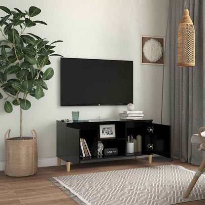 805960 vidaXL TV Cabinet with Solid Wood Legs Black 103,5x35x50 cm