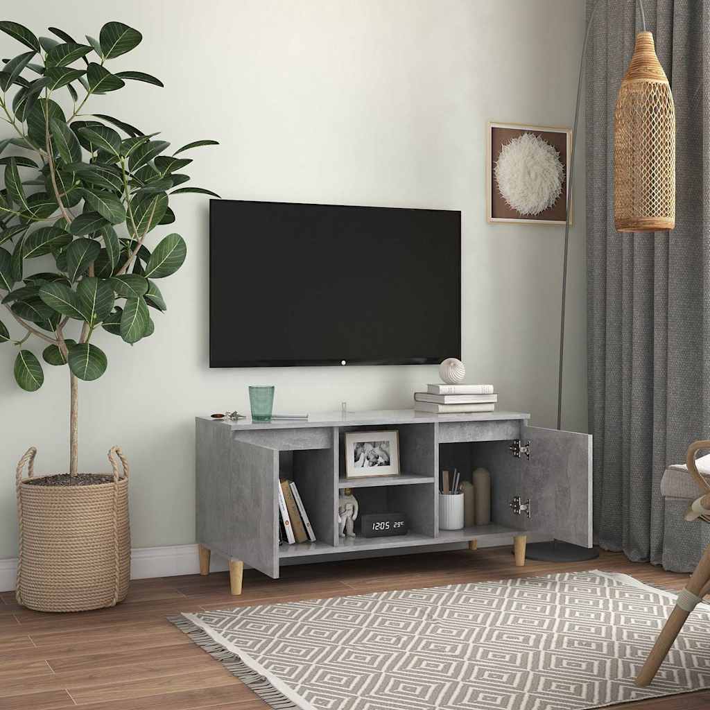 805963 vidaXL TV Cabinet with Solid Wood Legs Concrete Grey 103,5x35x50 cm