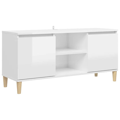 805965 vidaXL TV Cabinet & Solid Wood Legs High Gloss White 103,5x35x50 cm