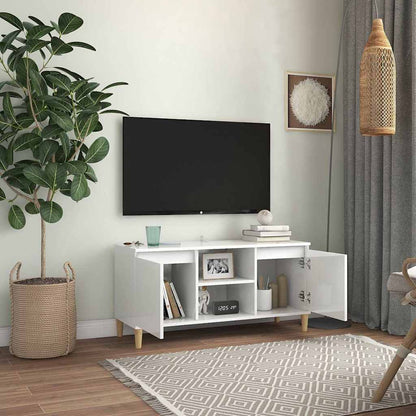 805965 vidaXL TV Cabinet & Solid Wood Legs High Gloss White 103,5x35x50 cm
