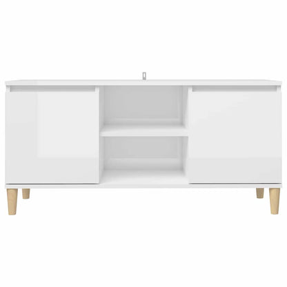 805965 vidaXL TV Cabinet & Solid Wood Legs High Gloss White 103,5x35x50 cm