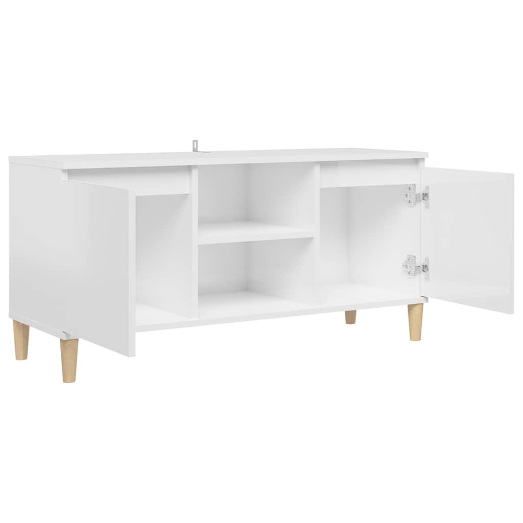 805965 vidaXL TV Cabinet & Solid Wood Legs High Gloss White 103,5x35x50 cm