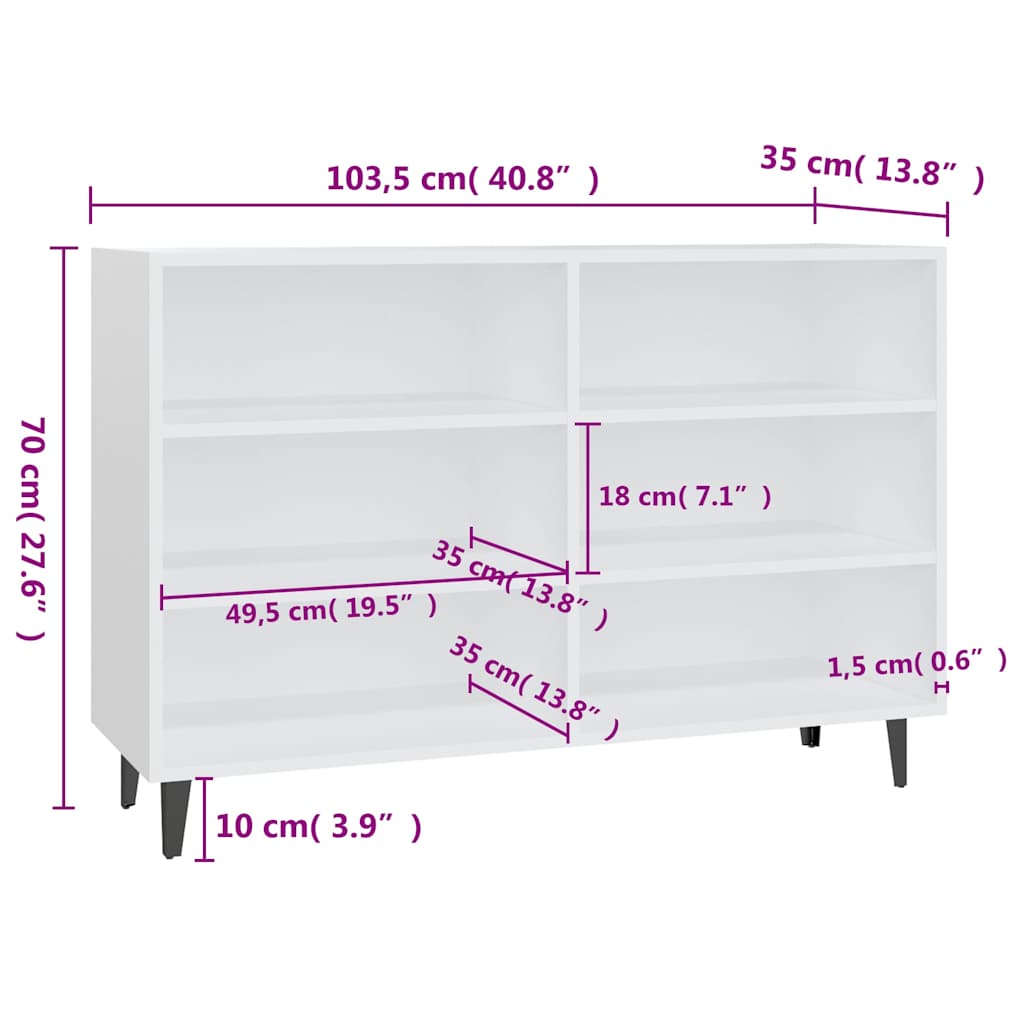 806040 vidaXL Sideboard White 103,5x35x70 cm Engineered Wood