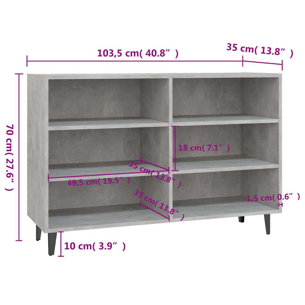 806044 vidaXL Sideboard Concrete Grey 103,5x35x70 cm Engineered Wood