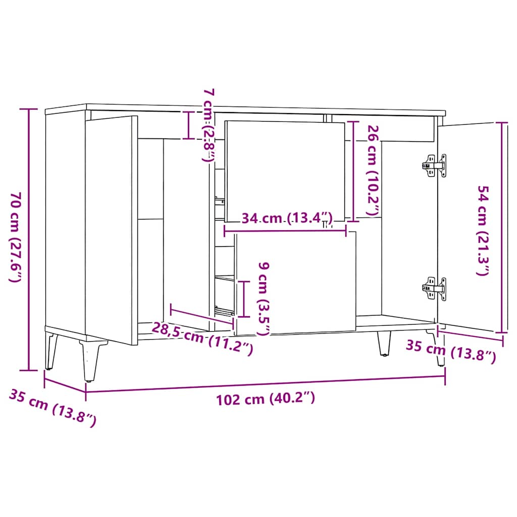 806115 vidaXL Sideboard Sonoma Oak 102x35x70 cm Engineered Wood