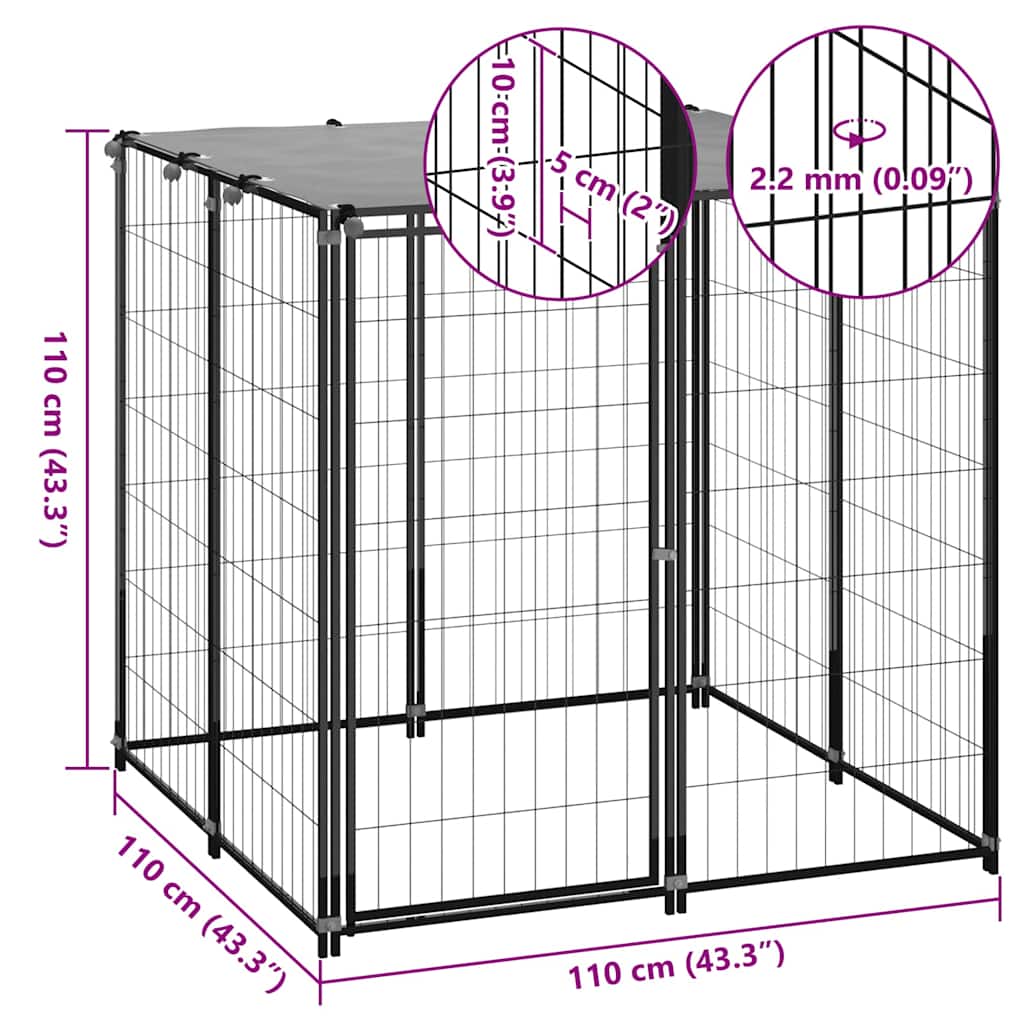 150781 vidaXL Dog Kennel Black 110x110x110 cm Steel