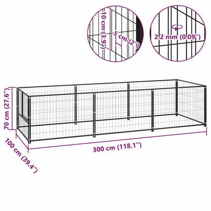 Animal Cage without Door Black 300 x 100 x 70 cm Steel