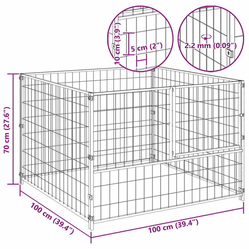 Dog Kennel Silver 100x100x70 cm Steel