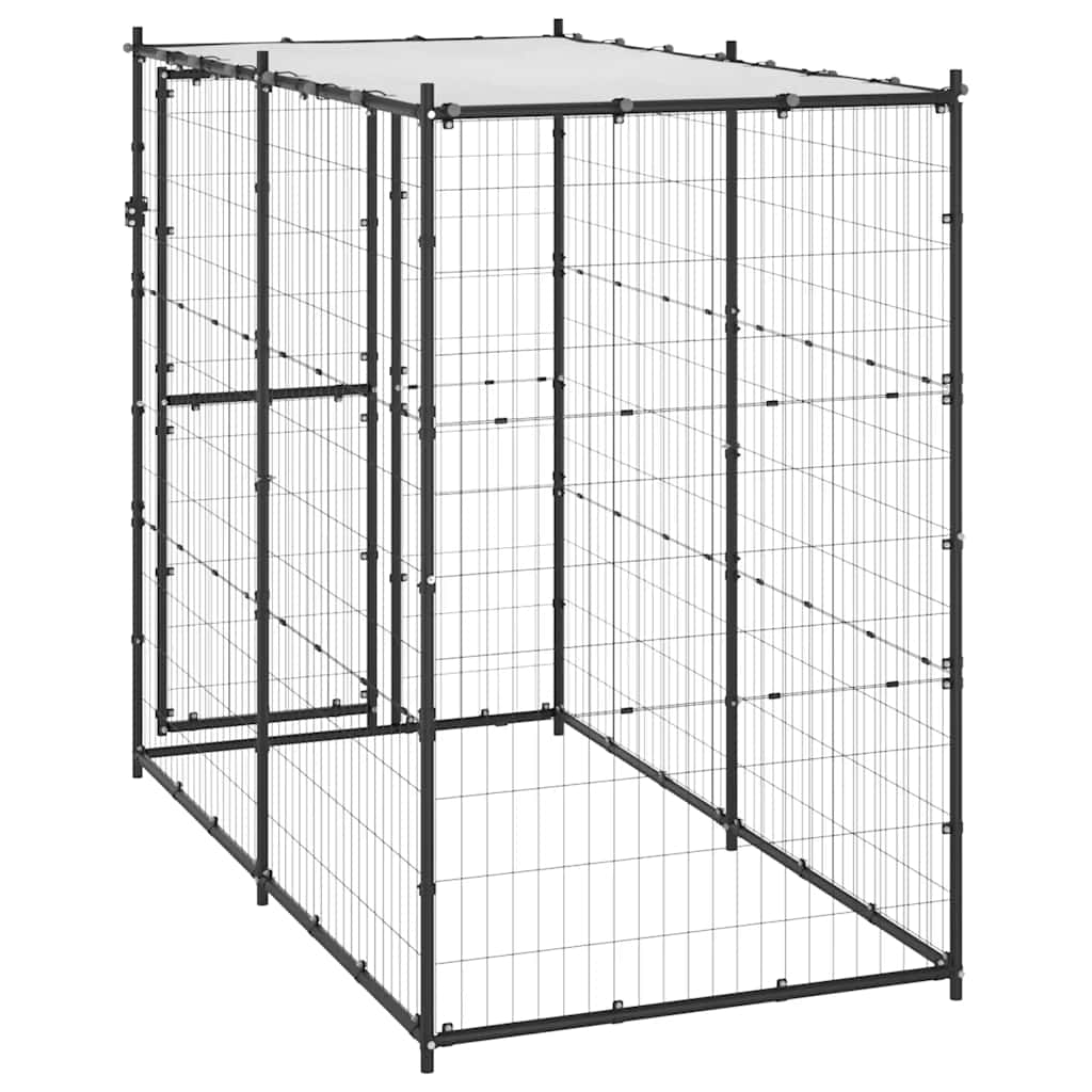 150795 vidaXL Outdoor Dog Kennel Steel with Roof 110x220x180 cm