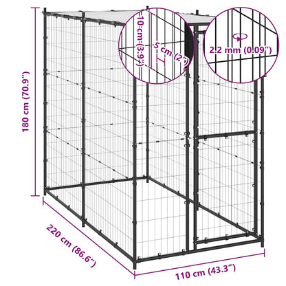 150795 vidaXL Outdoor Dog Kennel Steel with Roof 110x220x180 cm