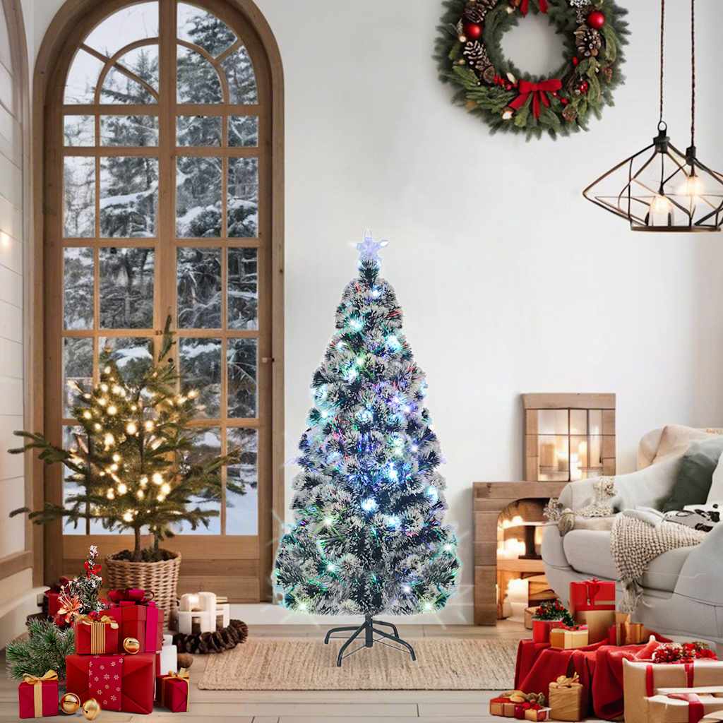Pre-lit Christmas Tree Green and White 150 cm Fibre Optic