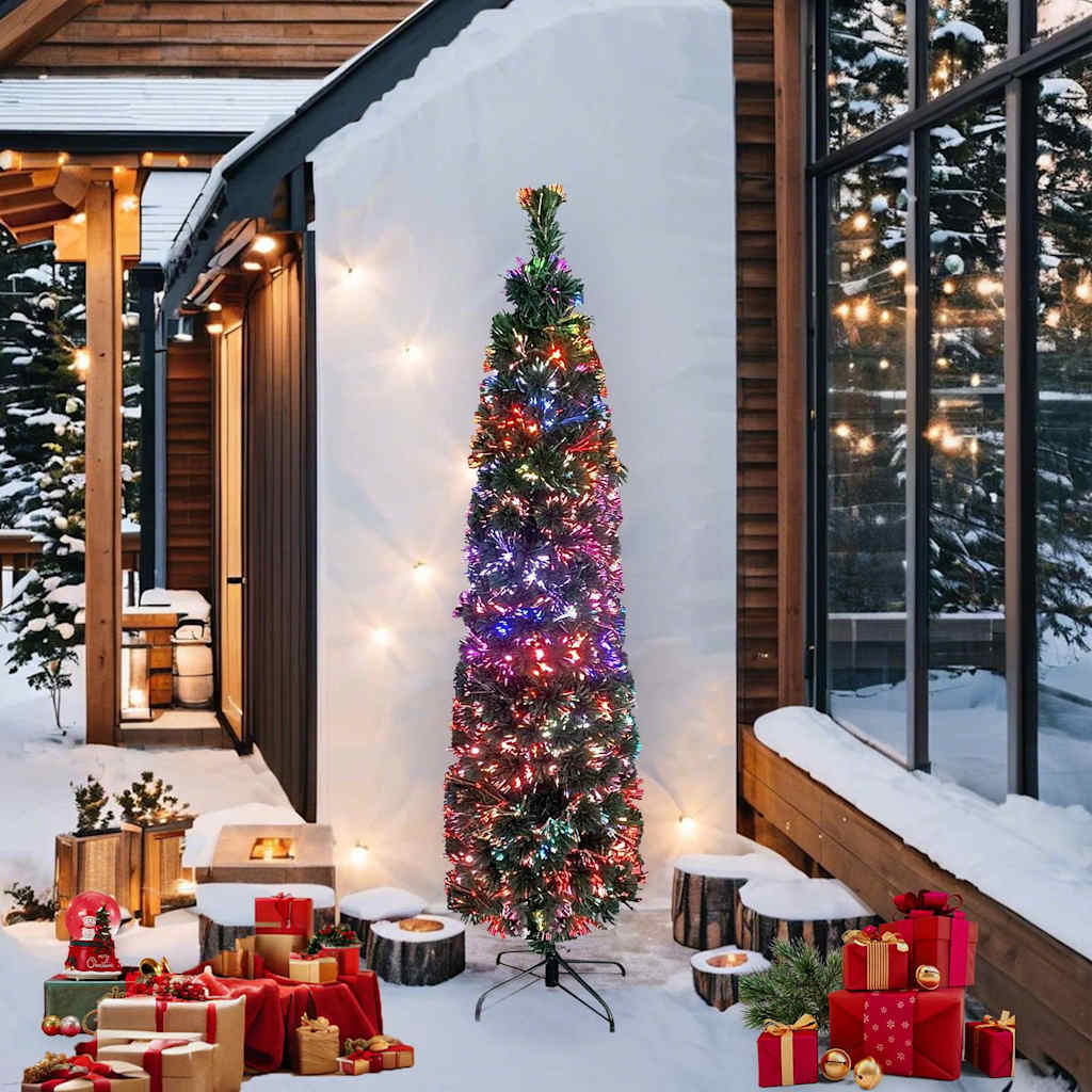 Artificial Slim Christmas Tree with Stand 210 cm Fibre Optic