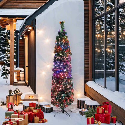 Artificial Slim Christmas Tree with Stand 210 cm Fibre Optic