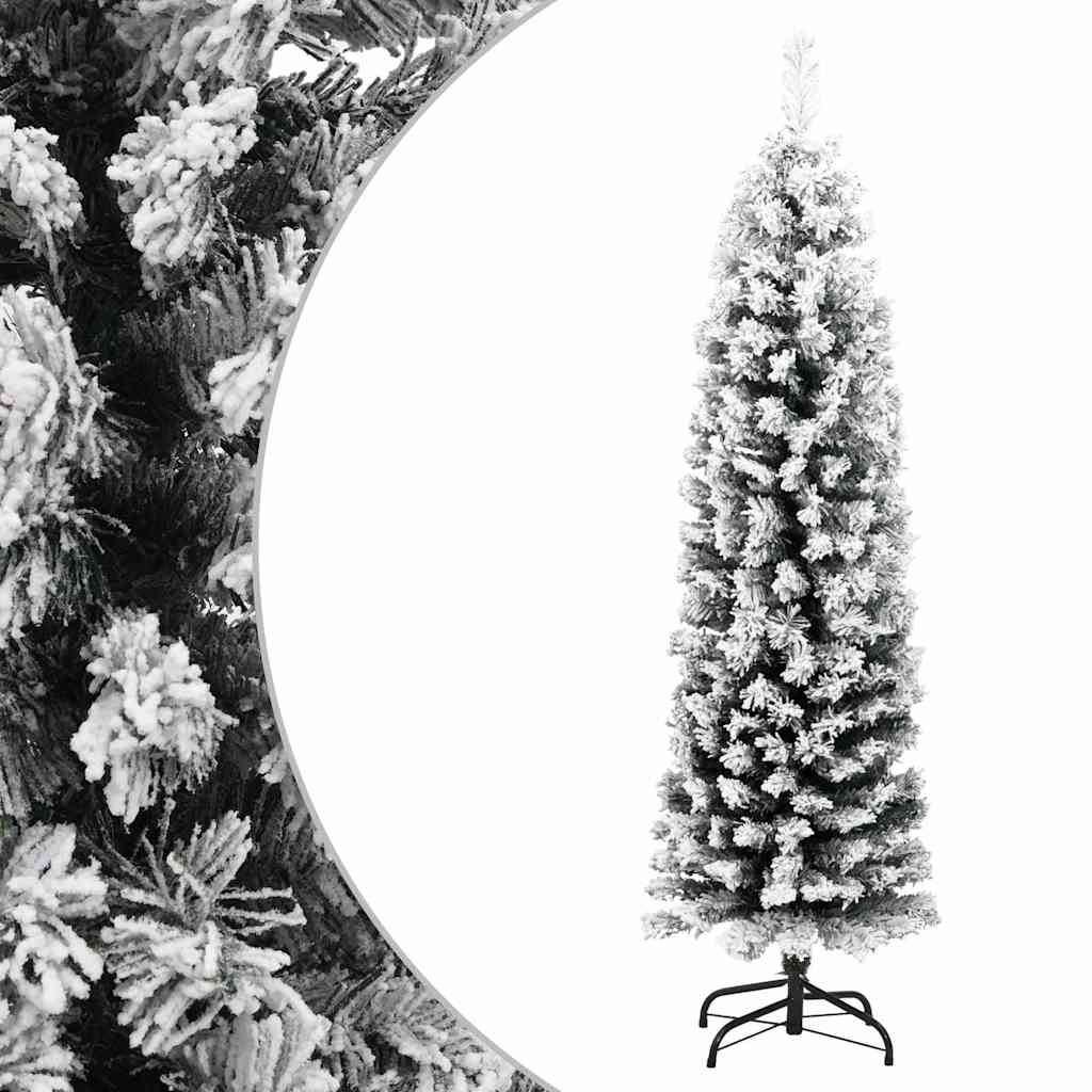 Slim Artificial Christmas Tree with Flocked Snow Green 120 cm PVC