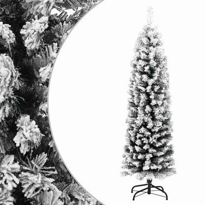 Slim Artificial Christmas Tree with Flocked Snow Green 120 cm PVC