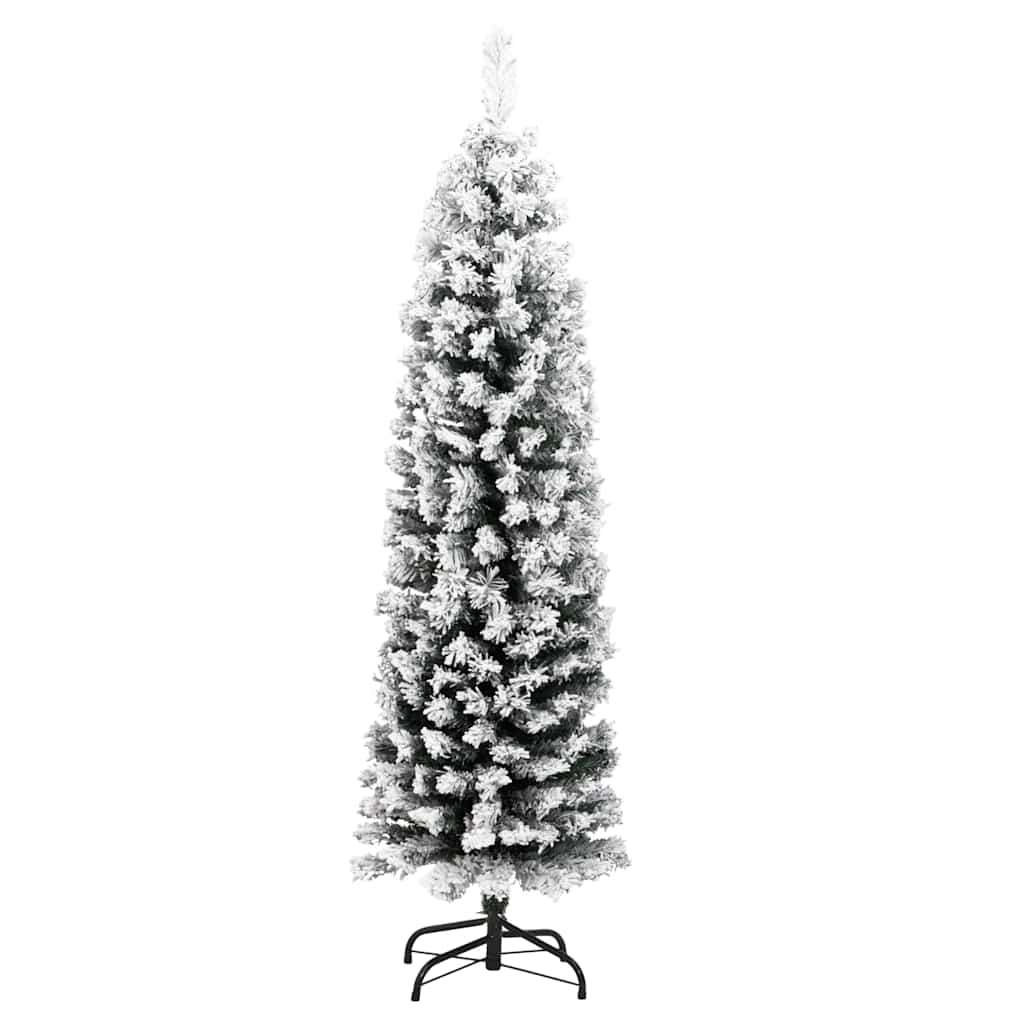 Slim Artificial Christmas Tree with Flocked Snow Green 120 cm PVC