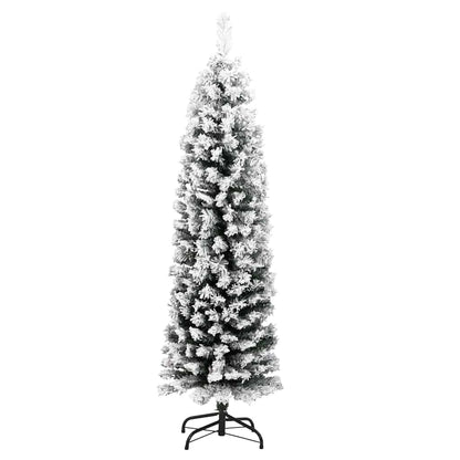 Slim Artificial Christmas Tree with Flocked Snow Green 120 cm PVC