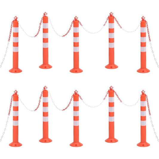 150964 vidaXL Traffic Control Bollards 10 pcs with Chain 75 cm PE