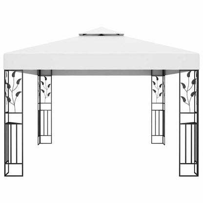 Gazebo with Double Roof&LED String Lights 3x4 m White