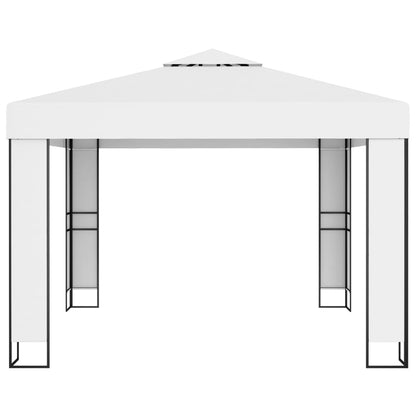Gazebo with Double Roof&LED String Lights 3x3 m White