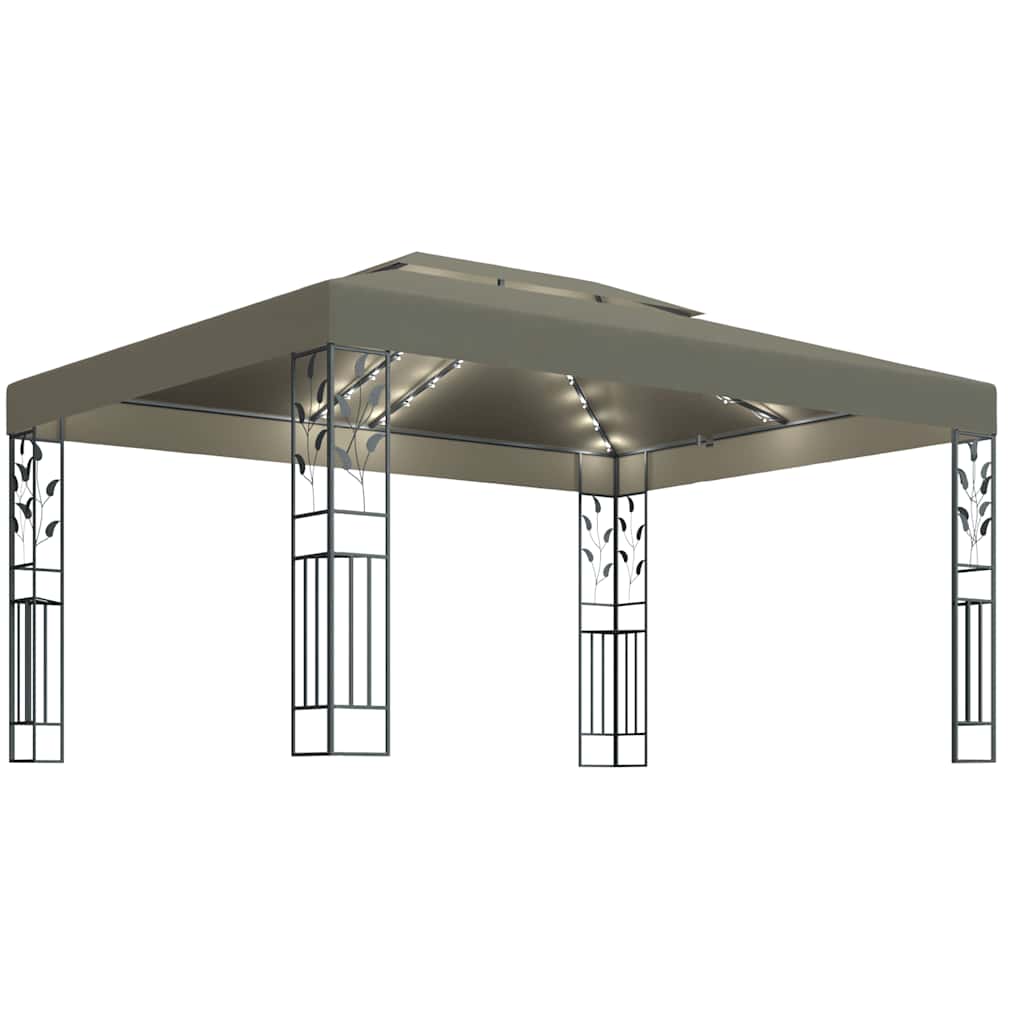 Gazebo with Double Roof&LED String Lights 3x4 m Taupe